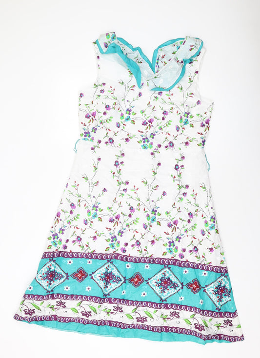 Klass Womens Multicoloured Geometric Polyester A-Line Size 12 V-Neck Zip