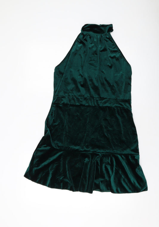 PRETTYLITTLETHING Womens Green Polyester A-Line Size 16 Mock Neck Buckle