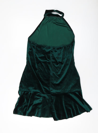 PRETTYLITTLETHING Womens Green Polyester A-Line Size 16 Mock Neck Buckle