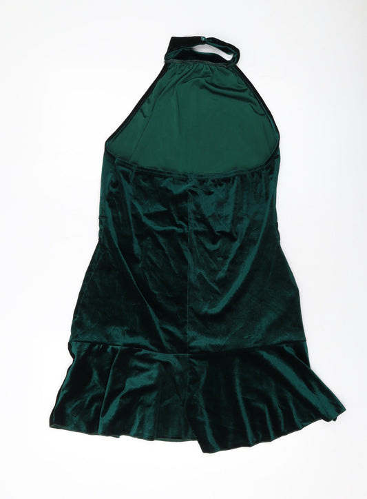 PRETTYLITTLETHING Womens Green Polyester A-Line Size 16 Mock Neck Buckle