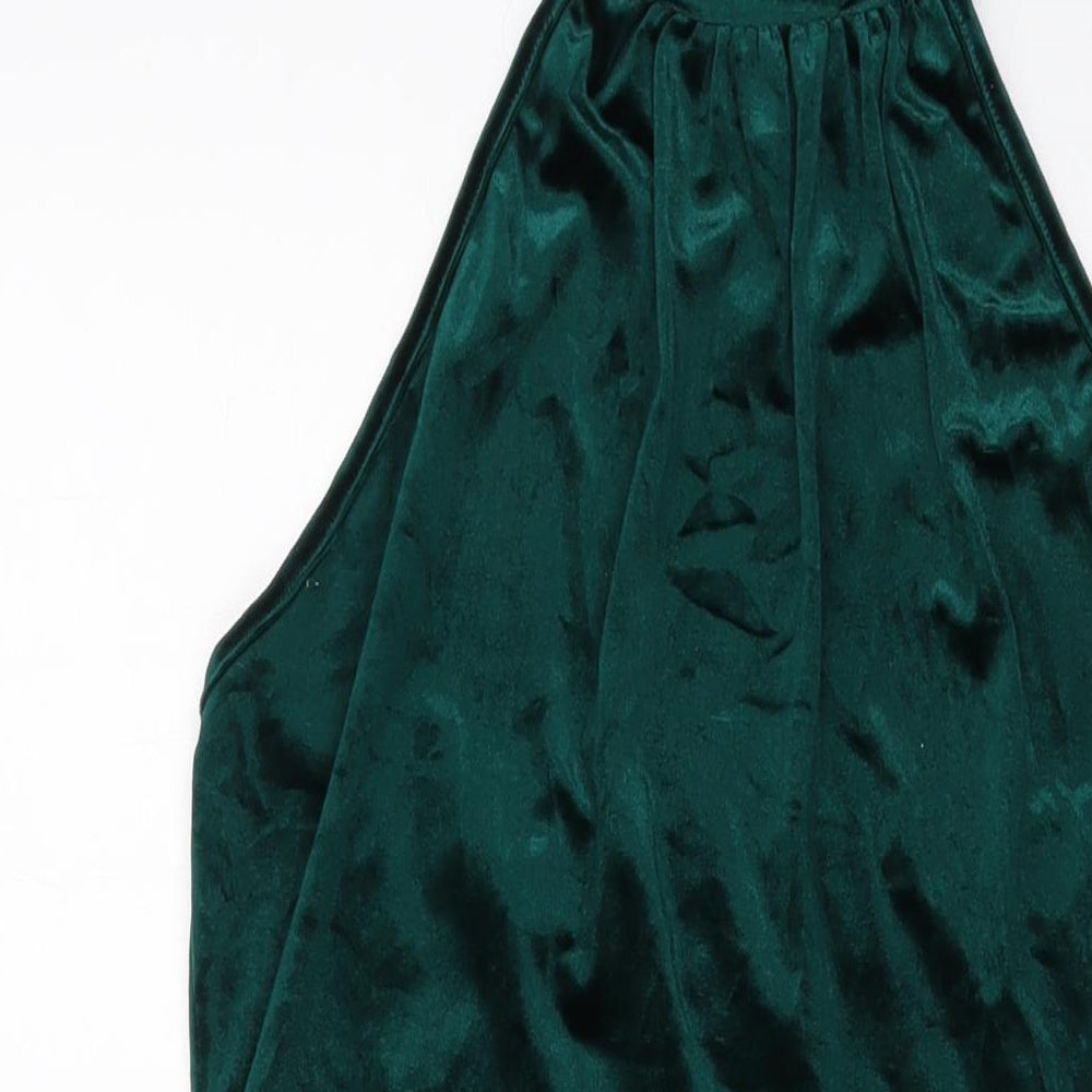 PRETTYLITTLETHING Womens Green Polyester A-Line Size 16 Mock Neck Buckle