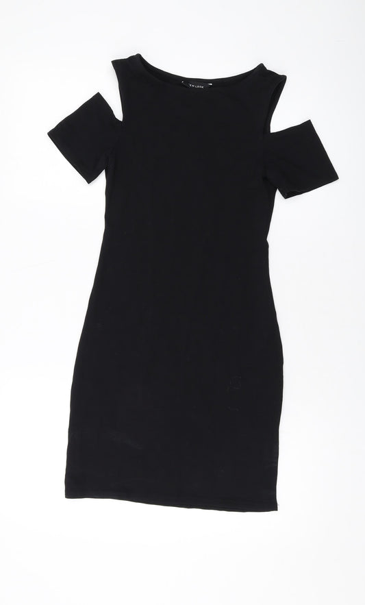 New Look Womens Black Cotton Mini Size 10 Round Neck Pullover