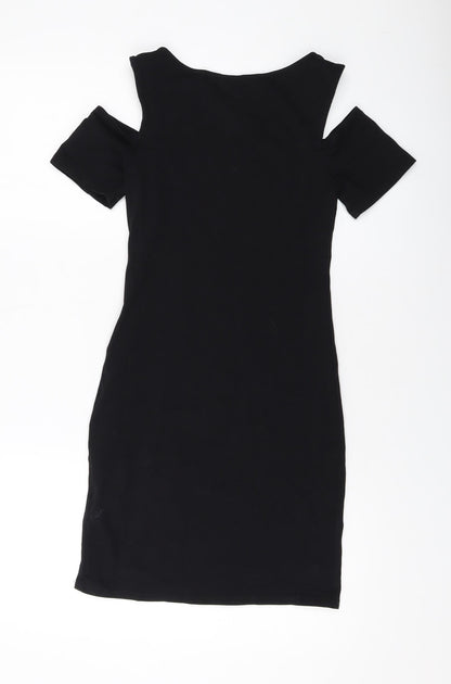 New Look Womens Black Cotton Mini Size 10 Round Neck Pullover