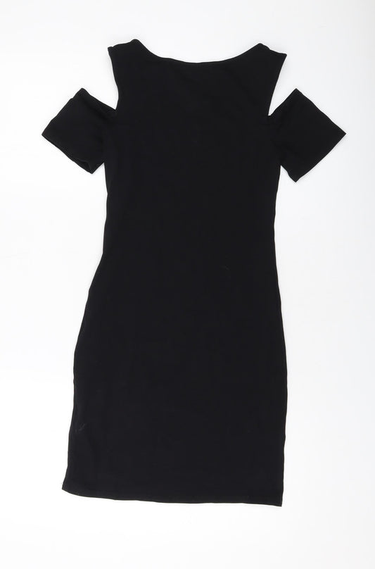 New Look Womens Black Cotton Mini Size 10 Round Neck Pullover
