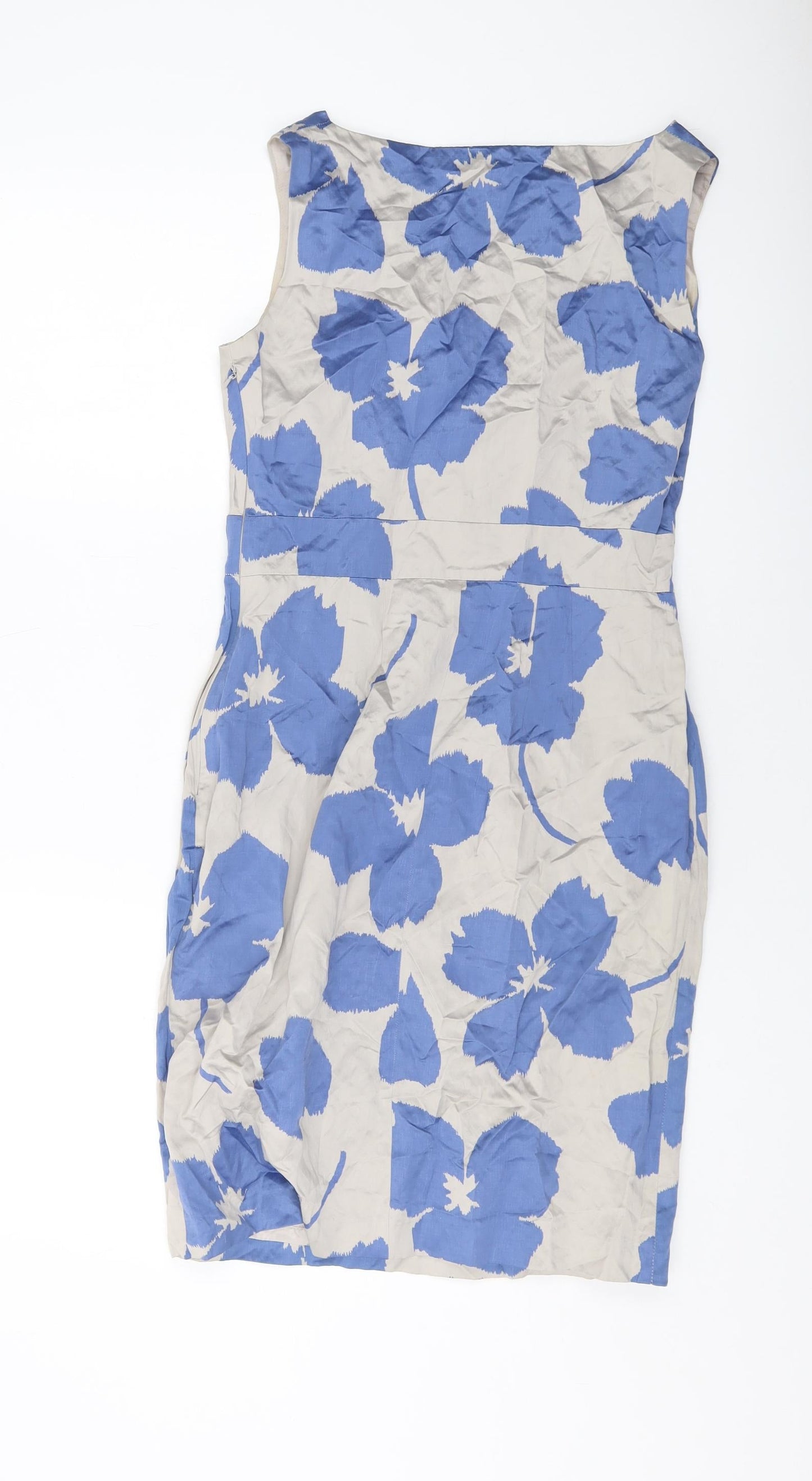 Minuet Womens Beige Geometric Polyester Sheath Size 10 V-Neck Zip