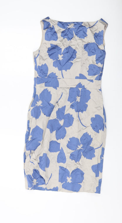 Minuet Womens Beige Geometric Polyester Sheath Size 10 V-Neck Zip