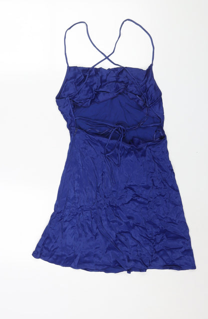 Zara Womens Blue Viscose Mini Size S Square Neck Tie