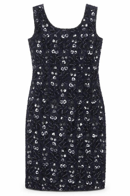 Sensations Womens Blue Geometric Nylon Shift Size 12 Scoop Neck Zip - Sequin