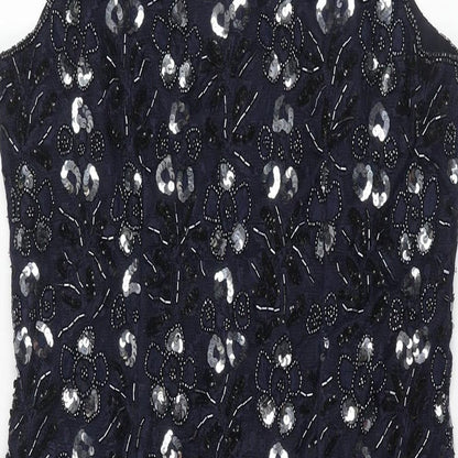 Sensations Womens Blue Geometric Nylon Shift Size 12 Scoop Neck Zip - Sequin