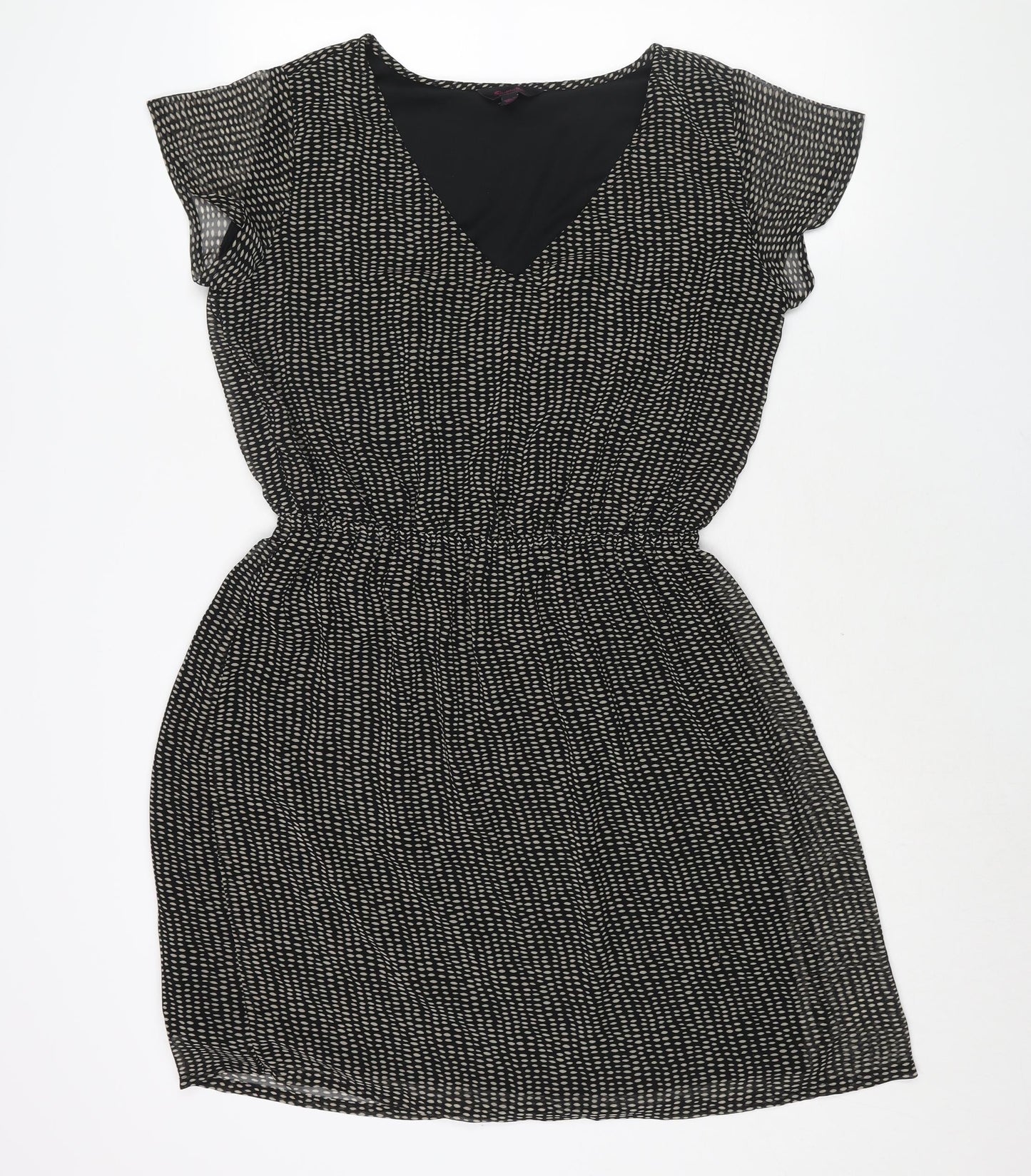 Simply Be Womens Black Geometric Polyester Shift Size 14 V-Neck Pullover