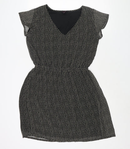 Simply Be Womens Black Geometric Polyester Shift Size 14 V-Neck Pullover