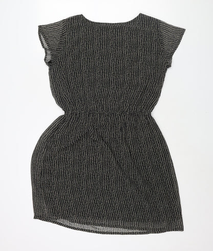 Simply Be Womens Black Geometric Polyester Shift Size 14 V-Neck Pullover