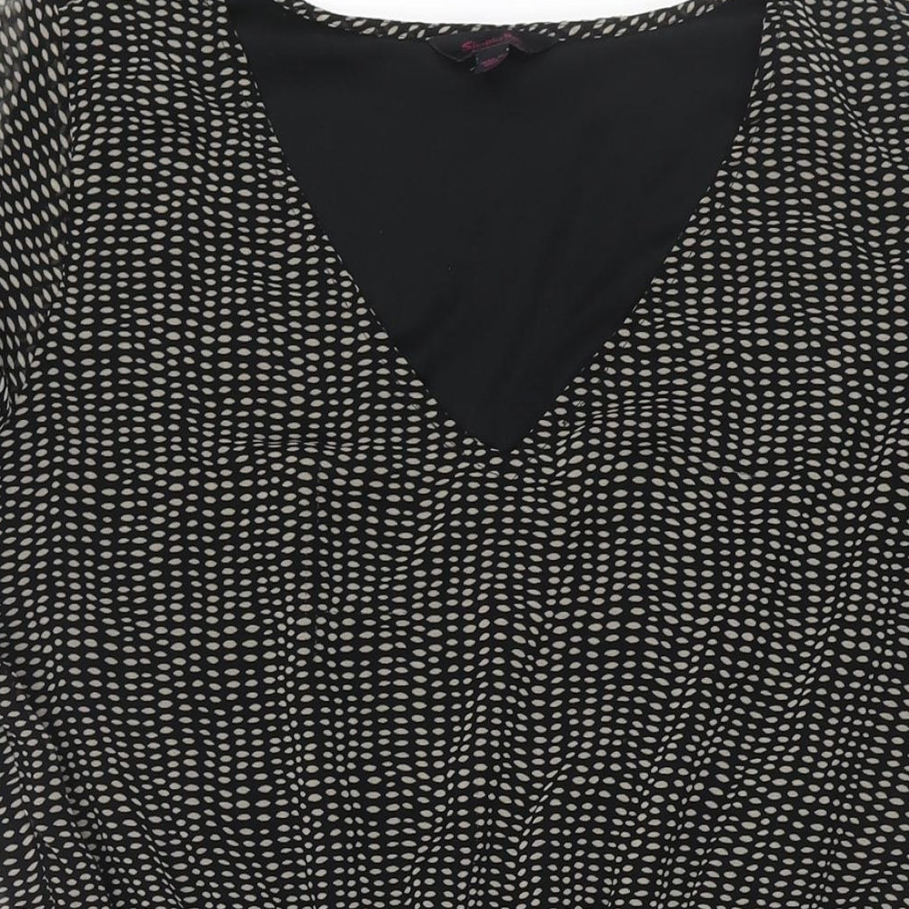 Simply Be Womens Black Geometric Polyester Shift Size 14 V-Neck Pullover