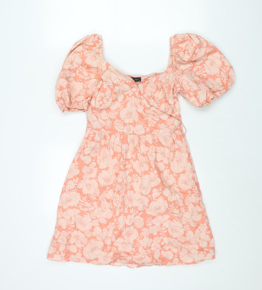 dusk Womens Pink Floral Cotton A-Line Size 8 Sweetheart Snap