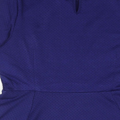 Dorothy Perkins Womens Blue Polyester Fit & Flare Size 14 Round Neck Button - Lace Detail