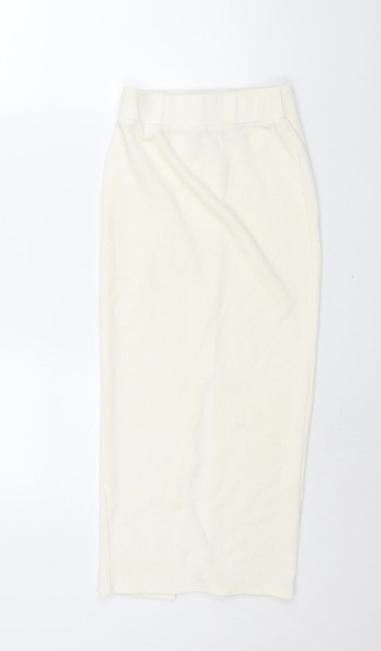 Missguided Womens Ivory Polyester Straight & Pencil Skirt Size 10 - Front Slit