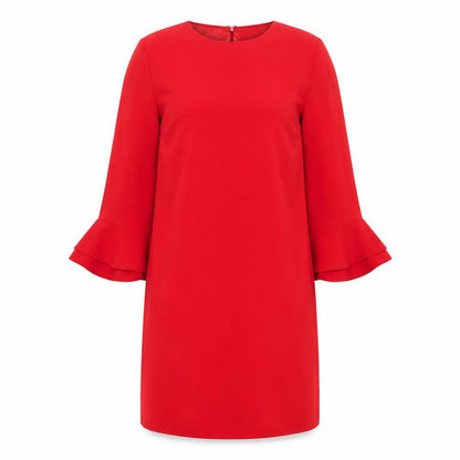 Sosandar Womens Red Polyester Shift Size 14 Round Neck Zip - Bell Sleeve Pockets