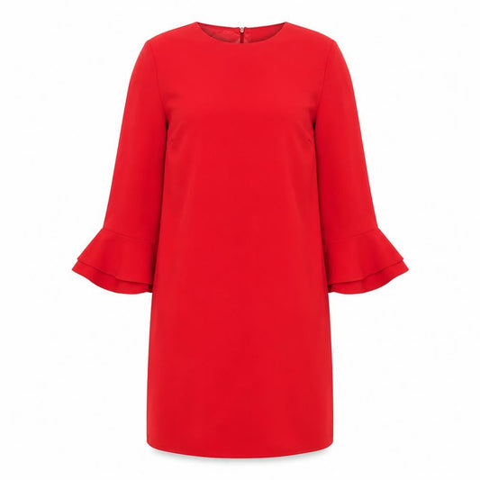 Sosandar Womens Red Polyester Shift Size 14 Round Neck Zip - Bell Sleeve Pockets