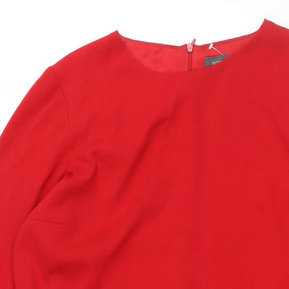 Sosandar Womens Red Polyester Shift Size 14 Round Neck Zip - Bell Sleeve Pockets