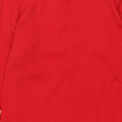 Sosandar Womens Red Polyester Shift Size 14 Round Neck Zip - Bell Sleeve Pockets