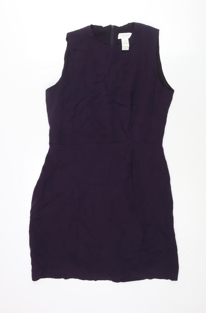 Liz Claiborne Womens Purple Silk Shift Size 10 Round Neck Zip