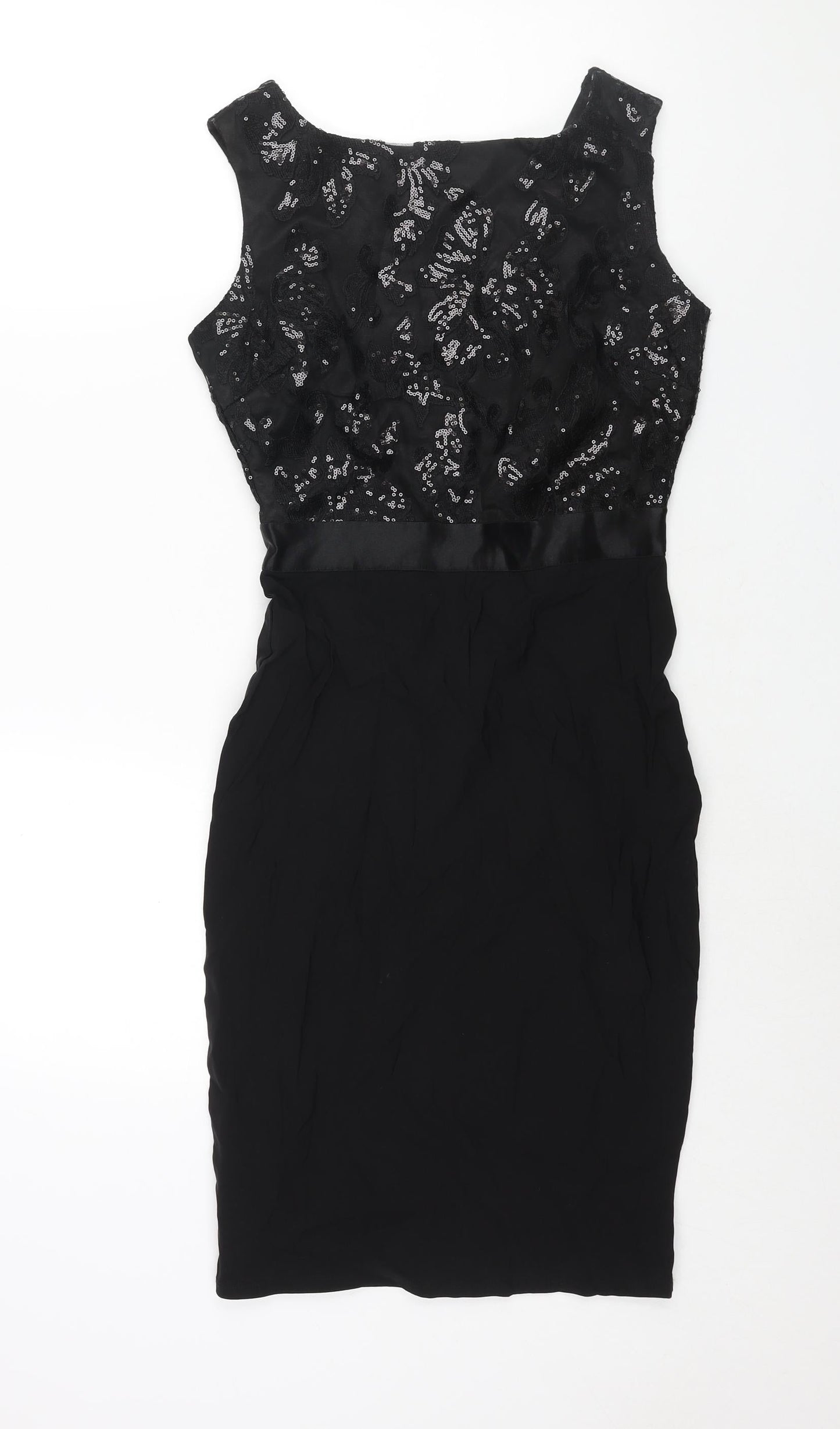 GODDIVA Womens Black Polyester Pencil Dress Size 8 Boat Neck Zip - Sequin Bodice