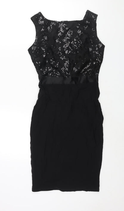 GODDIVA Womens Black Polyester Pencil Dress Size 8 Boat Neck Zip - Sequin Bodice