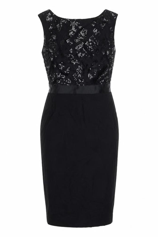GODDIVA Womens Black Polyester Pencil Dress Size 8 Boat Neck Zip - Sequin Bodice