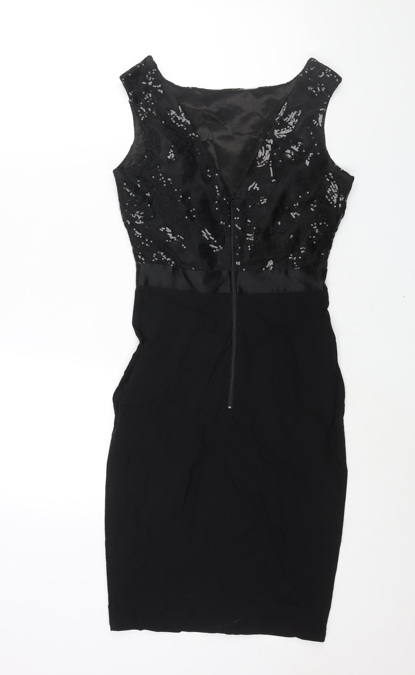 GODDIVA Womens Black Polyester Pencil Dress Size 8 Boat Neck Zip - Sequin Bodice