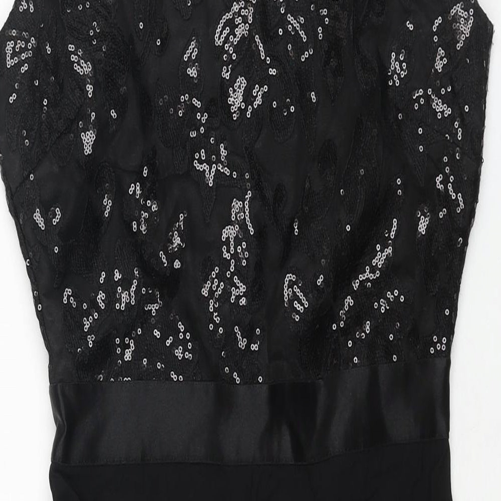 GODDIVA Womens Black Polyester Pencil Dress Size 8 Boat Neck Zip - Sequin Bodice
