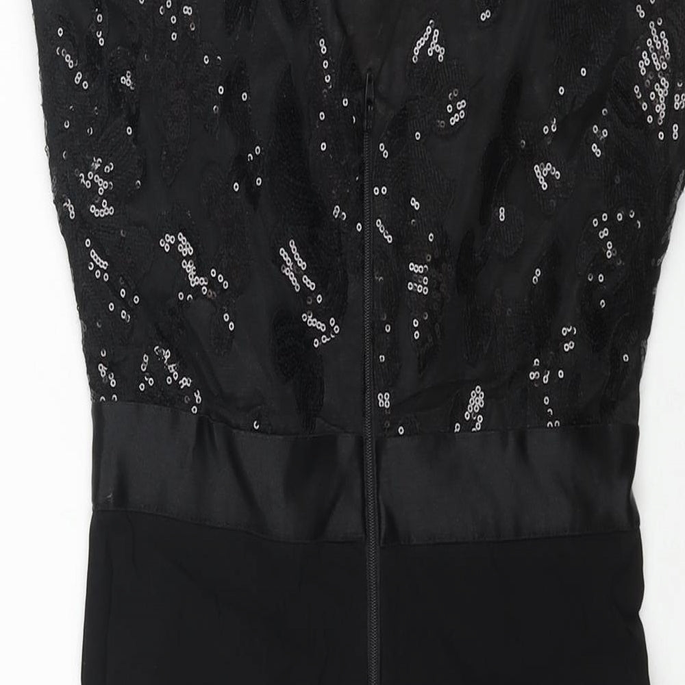 GODDIVA Womens Black Polyester Pencil Dress Size 8 Boat Neck Zip - Sequin Bodice