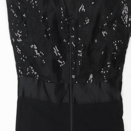 GODDIVA Womens Black Polyester Pencil Dress Size 8 Boat Neck Zip - Sequin Bodice