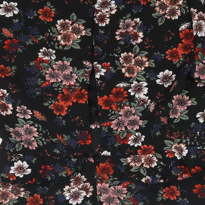 New Look Womens Black Floral Polyester A-Line Size 10 V-Neck Zip - Frill Lace Trim Drawstring