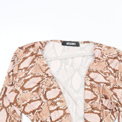 Misguided Womens Beige Animal Print Polyester Bodysuit One-Piece Size 4 Snap - Plunge Neck