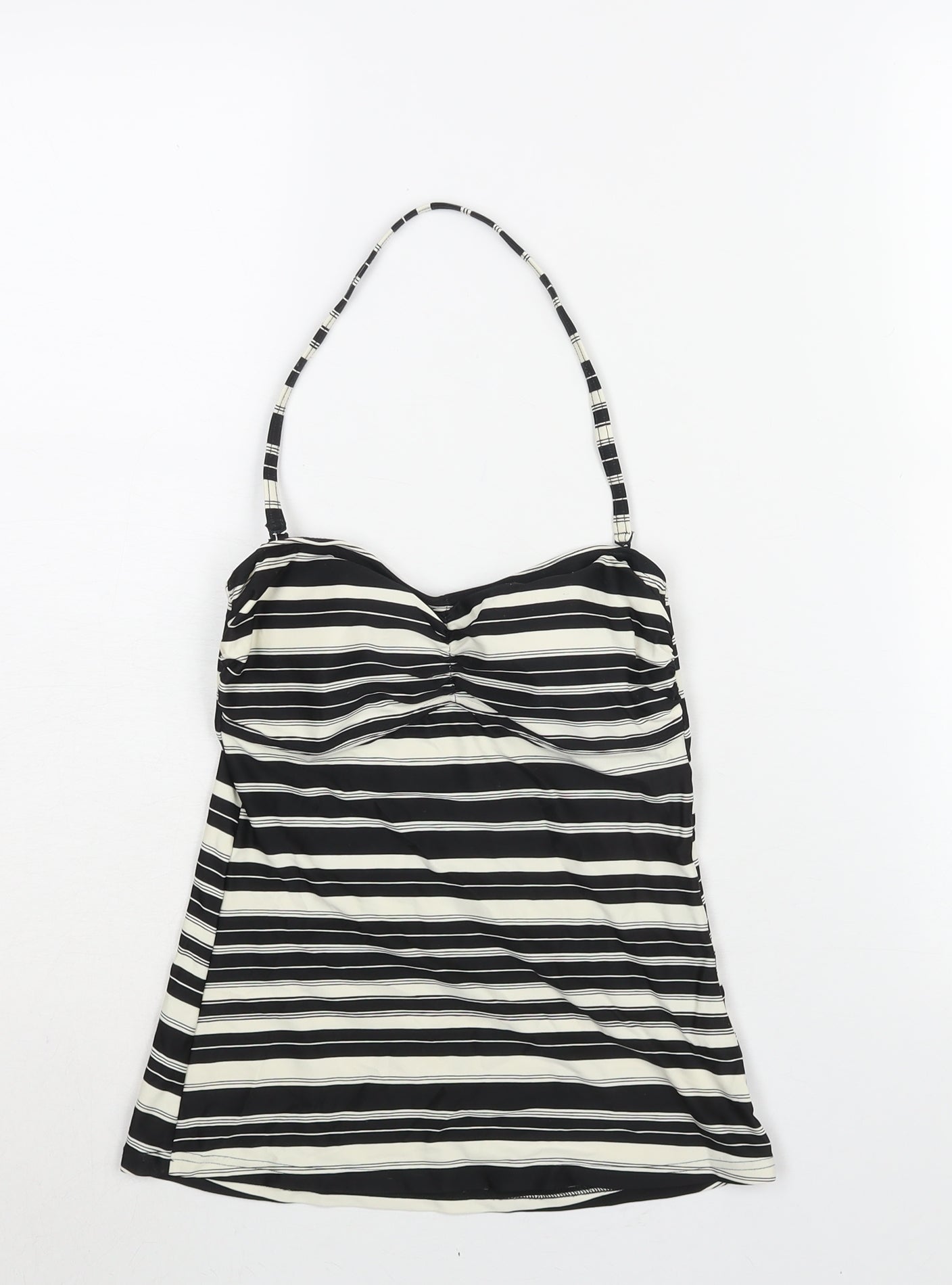 Marks and Spencer Womens Black Striped Polyamide Top Size 10 - Padded