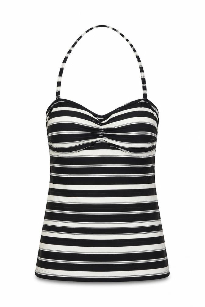 Marks and Spencer Womens Black Striped Polyamide Top Size 10 - Padded