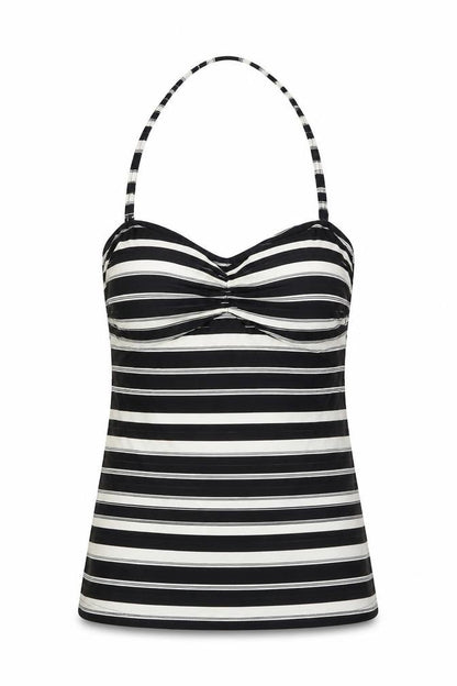 Marks and Spencer Womens Black Striped Polyamide Top Size 10 - Padded
