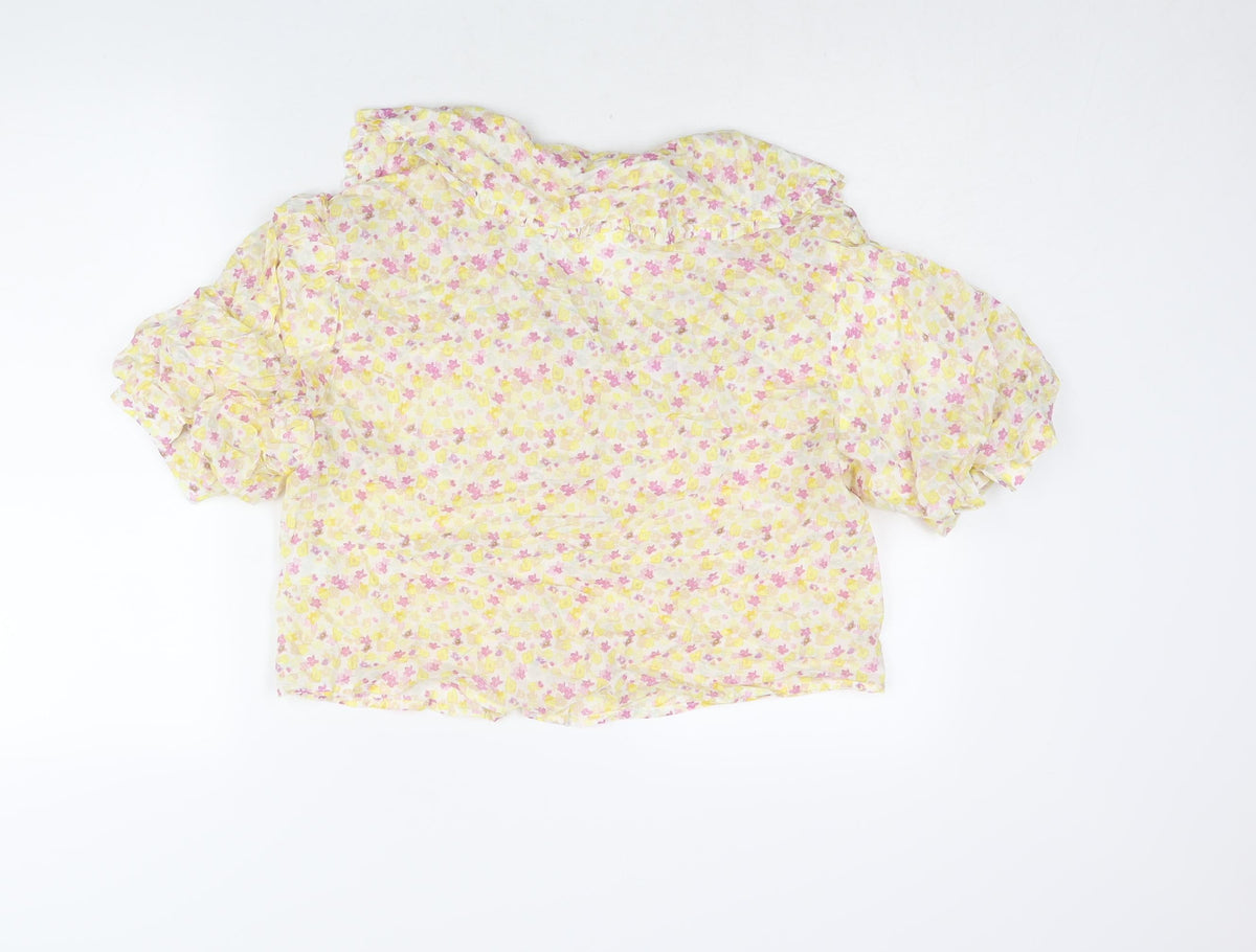 Sweewë Womens Yellow Floral Polyester Basic Blouse Size S Collared - Frill Size S-M