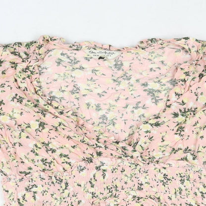 Miss Selfridge Womens Pink Floral Viscose Basic Blouse Size 6 V-Neck - Peplum