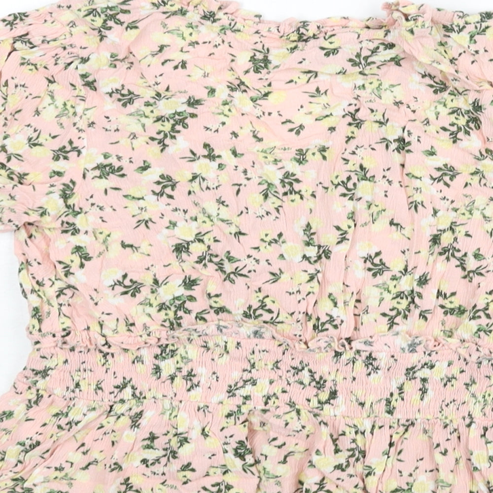 Miss Selfridge Womens Pink Floral Viscose Basic Blouse Size 6 V-Neck - Peplum