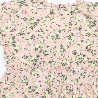 Miss Selfridge Womens Pink Floral Viscose Basic Blouse Size 6 V-Neck - Peplum