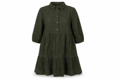 F&F Womens Green Cotton Shirt Dress Size 10 Collared Button - Smocked