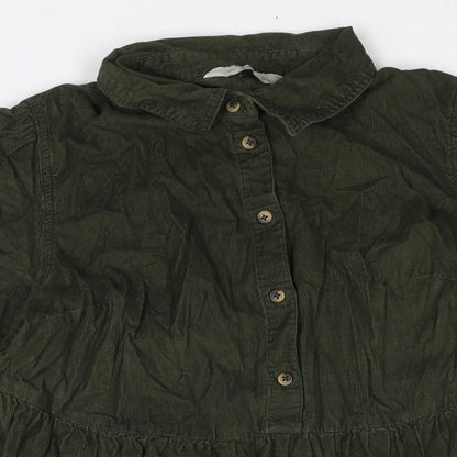 F&F Womens Green Cotton Shirt Dress Size 10 Collared Button - Smocked