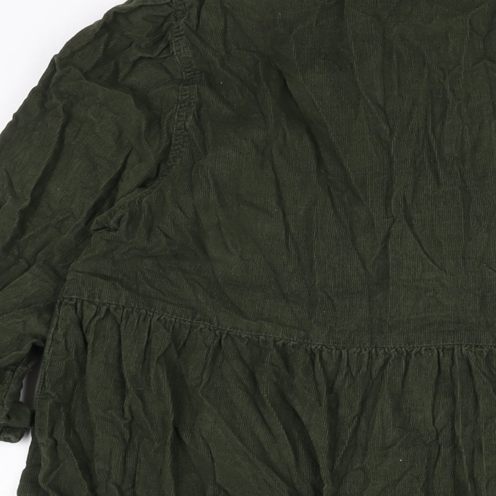F&F Womens Green Cotton Shirt Dress Size 10 Collared Button - Smocked