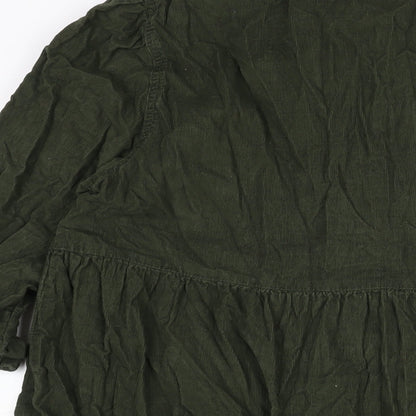 F&F Womens Green Cotton Shirt Dress Size 10 Collared Button - Smocked