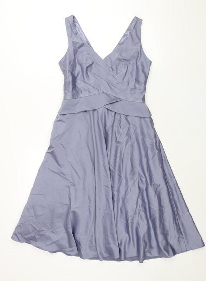 Monsoon Womens Purple Polyester Fit & Flare Size 10 V-Neck Zip - Button Detail