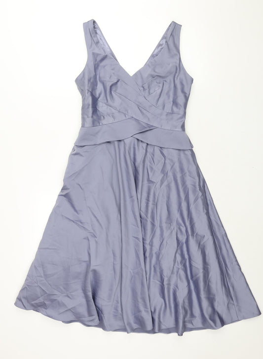 Monsoon Womens Purple Polyester Fit & Flare Size 10 V-Neck Zip - Button Detail