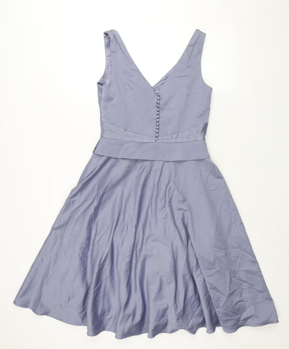 Monsoon Womens Purple Polyester Fit & Flare Size 10 V-Neck Zip - Button Detail