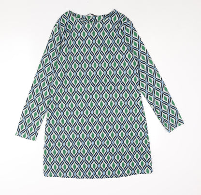 Zara Womens Green Geometric Polyamide Mini Size L Round Neck Pullover