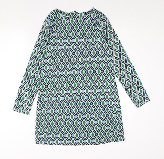 Zara Womens Green Geometric Polyamide Mini Size L Round Neck Pullover